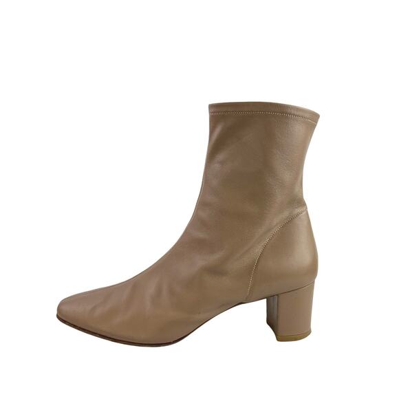 By Far Sofia Women's Tan Leather Block Heel Zip Almond Toe Ankle Boots 39 US 8.5 - Picture 1 of 7